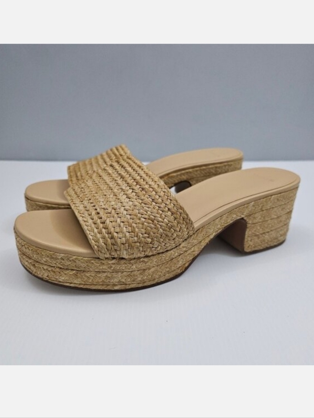 Vince Clarita Platform Slide Sandal Womens 9.5 Raffia Woven Wedge Summer Resort